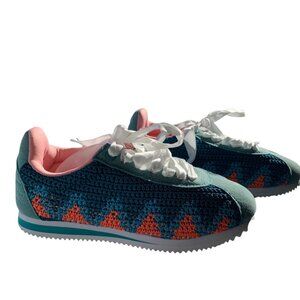 Poppy Crocheted Lace Up Teal Boho Comfort Fashion Sneakers 6